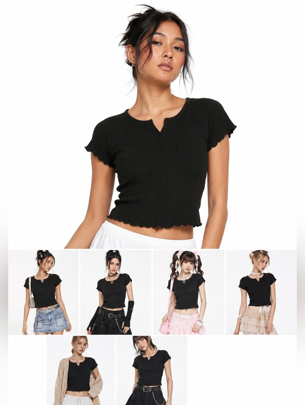 NWT YMI Juniors Brown Ribbed Notch Neck Cropped Top Made in USA Tee Y2k
